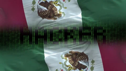 Mexico flag - Waving flag on matrix binary code background Stock Footage 321420340