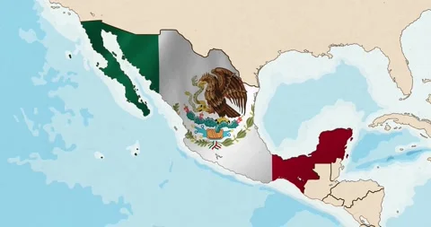 The mexico flag waving inside the country on a world map Stock Footage 339033300