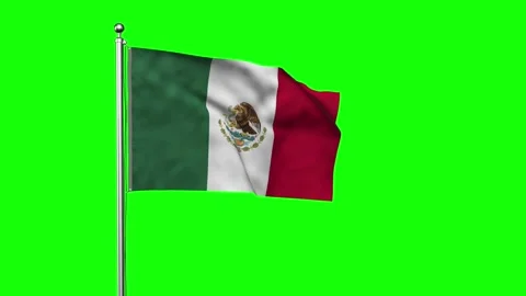 Mexico flag waving on pole animation with green screen background Stock Footage 314392679
