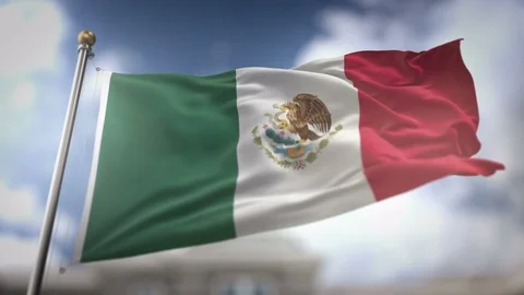 Mexico Flag Waving Slow Motion 3D Rendering Blue Sky Background - Seamless .. Stock Footage 75431900
