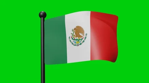 Mexico Flag Waving in Slow Motion on the green background. 3D Render Flag. .. Stock Footage 230912235