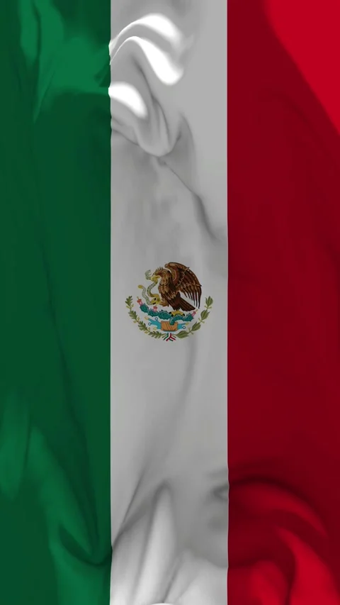 Mexico Flag Waving in Slow Motion Loop Animation, Vertical Format Stock Footage 337334344