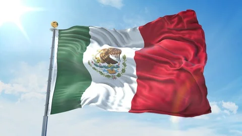 Mexico flag waving in the wind against deep blue sky. National theme. Stock Footage 123984377