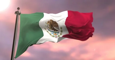 Mexico flag waving at wind at sunset, loop Stock Footage 83578167