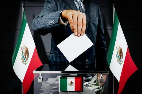 Mexico flags, hand dropping voting card - election concept - 3D illustration Ilustración de archivo
