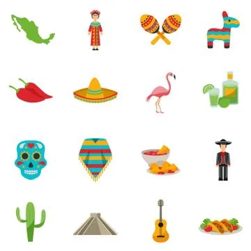 Mexico Flat Icon Set Stock Illustration