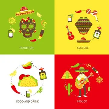 Mexico flat icons set Ilustración de archivo