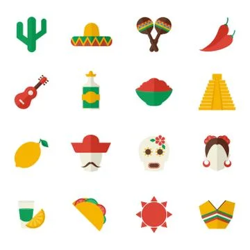 Mexico flat icons set 스톡 일러스트