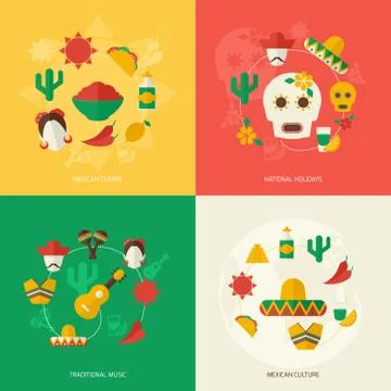 Mexico flat icons set イラスト素材