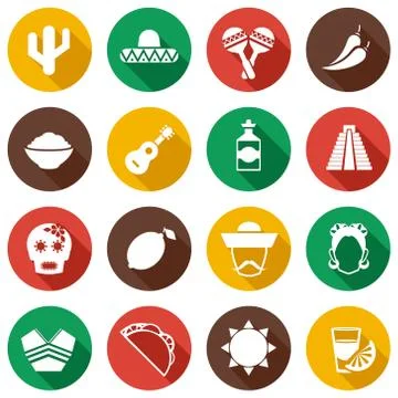 Mexico flat icons set Stock Illustration