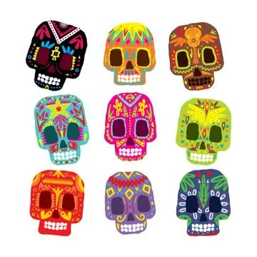 Mexico flowers, skull elements. Vector illustration Stock Illustration