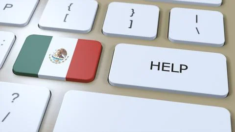 Mexico Help Concept. 3D Illustration. Country Flag with Text on Button Stock Illustration