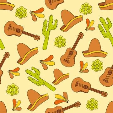 Mexico icons seamless pattern - Traditional mexican elements background Stock Illustration