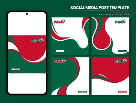 Mexico independence day. set of carousel post with curved shapes in red gre.. Stock Illustration
