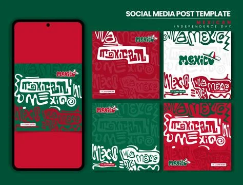 Mexico independence day. set of carousel post with cultural typography of m.. Stock Illustration