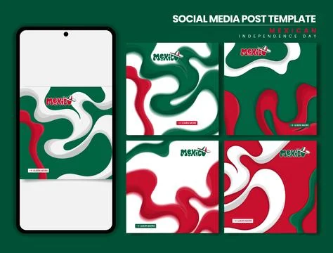 Mexico independence day. Set of carousel social media post with fluid red w.. Stock Illustration