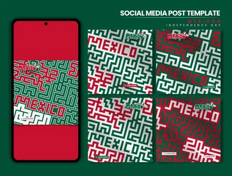 Mexico independence day. Set of carousel social media post with culture maz.. Stock Illustration