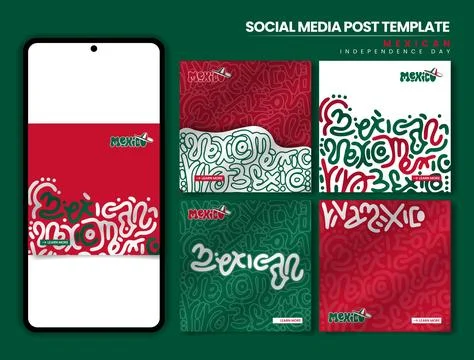 Mexico independence day. Set of carousel post template with abstract maze i.. Stock Illustration