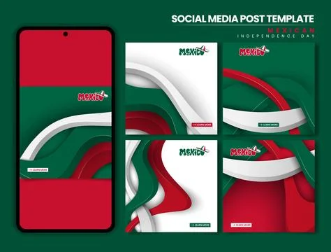 Mexico independence day. Set of carousel social media post with waving 3d s.. Stock Illustration