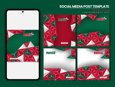 Mexico independence day. Set of carousel social media post template with 3d.. Stock Illustration