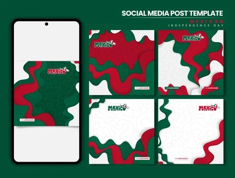 Mexico independence day. set of carousel post template with waving leveling.. 스톡 일러스트