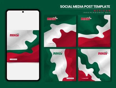 Mexico independence day. set of carousel post template with abstract green .. Stock Illustration