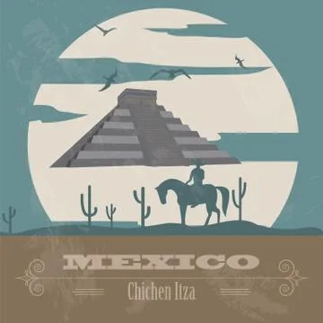 Mexico landmarks. Retro styled image Stock Illustration
