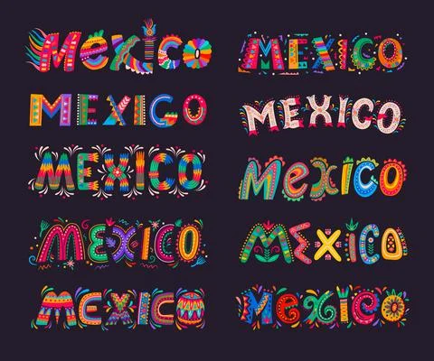 Mexico lettering elements, Mexican typography Stock Illustration
