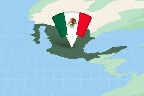 Mexico Location Highlighted on American Map with Flag Icon. Stock Illustration