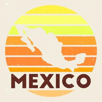 Mexico logo. Sign with the map of country and colored stripes, vector illus.. Stock Illustration