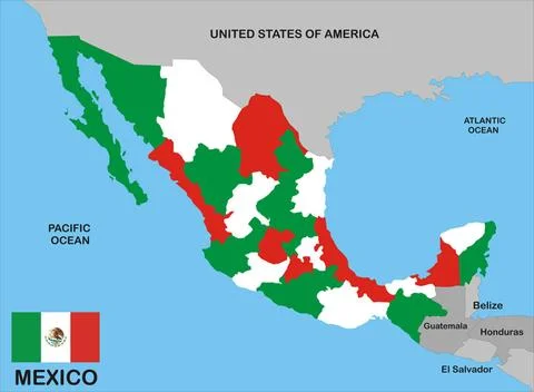 Mexico map Abstract color map of Mexico country with neighbours and nation... Stock Photos