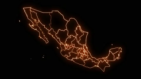 Mexico map with all states or provinces glowing neon outline Stock Footage 169456278