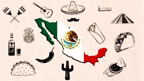 Mexico Map and Flag Motion Graphic with Cultural Symbols Video stock 319447346