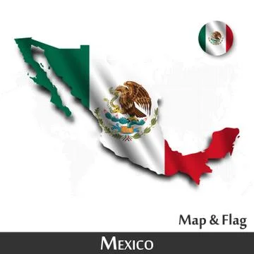 Mexico map and flag . Waving textile design . Dot world map background . Vect Stock Illustration