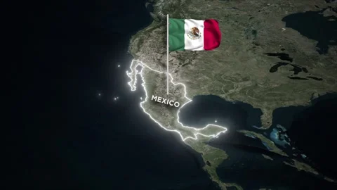 Mexico Map Animation, 3D Waving of Mexico Flag, Glowing Border on World Map Video stock 332567320