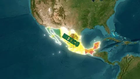 Mexico Map Animation with National Flag Overlay and Glowing Borders on Sate.. Stock Footage 335597404