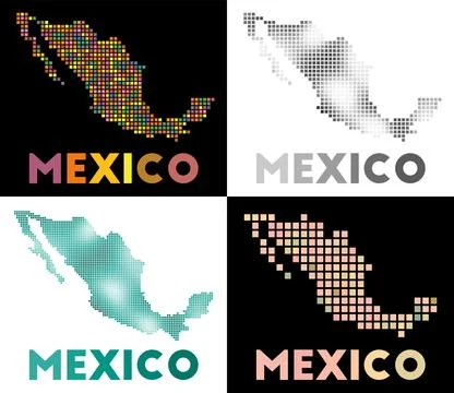 Mexico map. Collection of map of Mexico in dotted style. Borders of the cou.. Stock Illustration