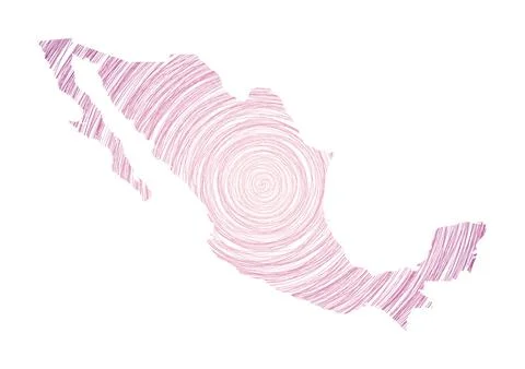 Mexico map filled with concentric circles. Sketch style circles in shape of.. Stock Illustration