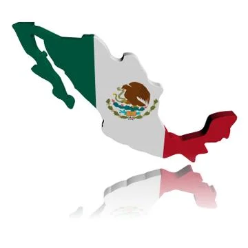 Mexico map flag 3d render with reflection illustration Stock Illustration