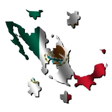 Mexico map flag jigsaw Stock Illustration