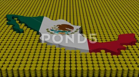 Mexico map flag with oil barrels illustration Stock Illustrationen