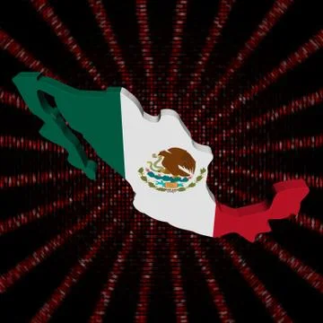 Mexico map flag on red hex code burst illustration Stock Illustration