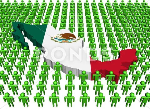 Mexico map flag surrounded by many abstract people illustration Stock Illustration