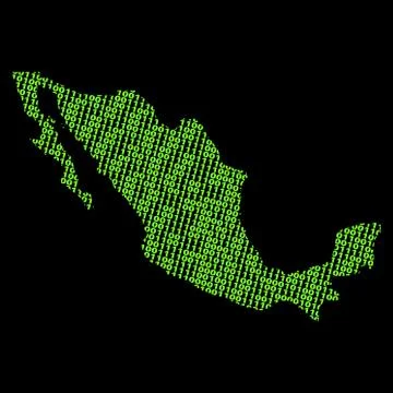 Mexico map with green binary code illustration Illustrazione stock