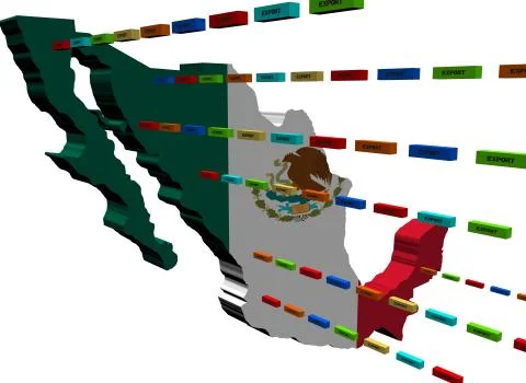 Mexico map with lines of export containers illustration Stock Illustration
