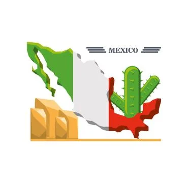 Mexico map with mexican elements Stock Illustration
