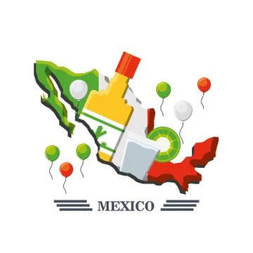 Mexico map with mexican elements Stock Illustration