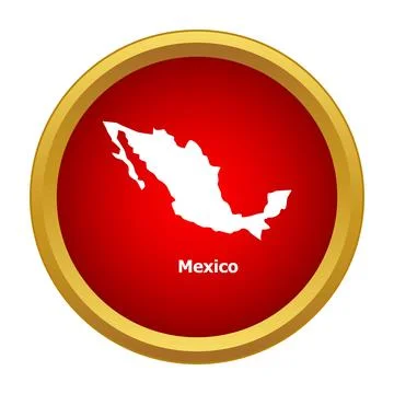 Mexico map outline in red gold circle icon Stock Illustration