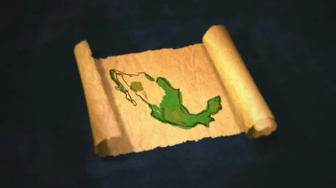 Mexico Map Painting Unfolding Old Paper Scroll 3D 4K Stock Footage 59013147
