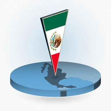 Mexico map in round isometric style with triangular 3D flag of Mexico Stock Illustration